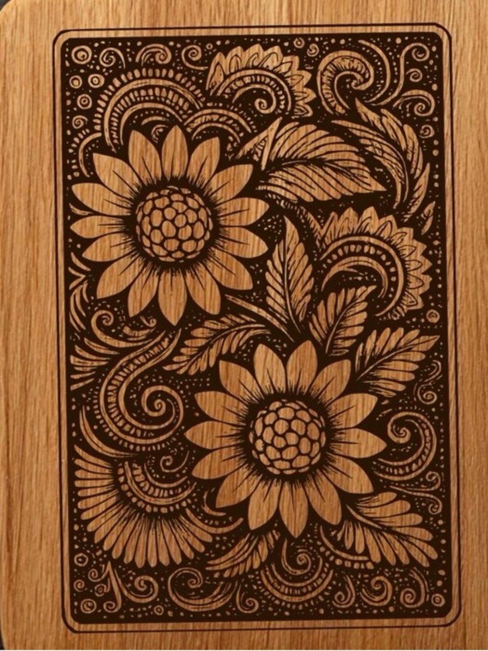 Wooden Sunflower Wall Art - Natural Brown Decorative Panel
